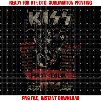 Kiss Classic Fit First Tour Black Cotton Polyester Blend T-shirt, Sublimation Design, Digital Download