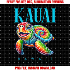 Kauai Hawaii Smiling Tie Dye Sea Turtle T-shirt, Sublimation Design, Digital Download
