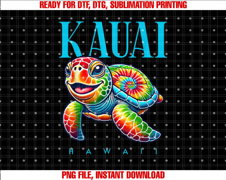 Kauai Hawaii Smiling Tie Dye Sea Turtle T-shirt, Sublimation Design, Digital Download