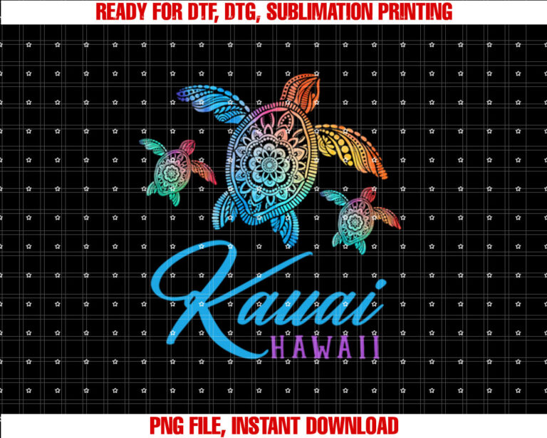 Kauai Tie Dye Sea Turtle Hawaii Family Vacation Shirt design, Digital Download
