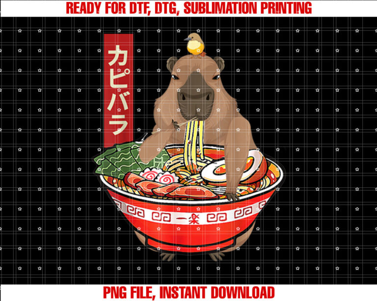 Kawaii Capybara Eating Ramen Noodles Anime Japanese Shirt design, Digital Download