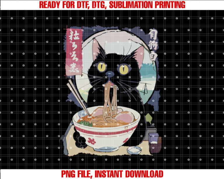 Kawaii Cat Eating Ramen Noodles Funny Anime Girls Teens T-shirt