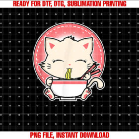 Kawaii Japanese Anime Cat Ramen T-shirt, Sublimation Design, Digital Download