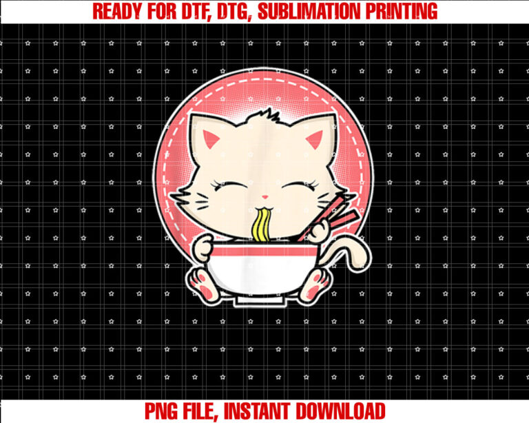 Kawaii Japanese Anime Cat Ramen T-shirt