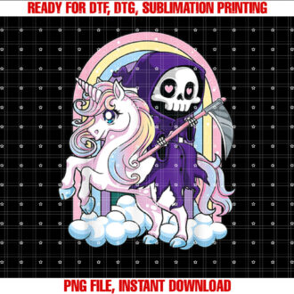 Kawaii Pastel Goth Cute Halloween Grim Reaper Riding Unicorn T-shirt
