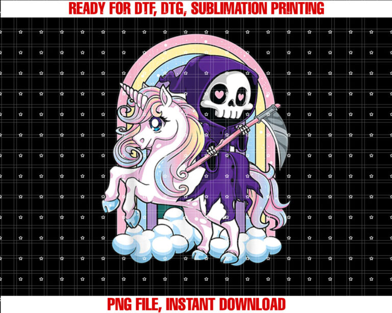 Kawaii Pastel Goth Cute Halloween Grim Reaper Riding Unicorn T-shirt