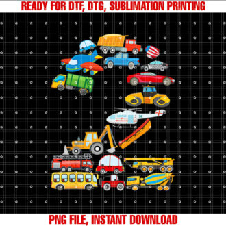 Kids 2nd Birthday for Boys Cars Vehicles Fire Truck Airplane T-shirt