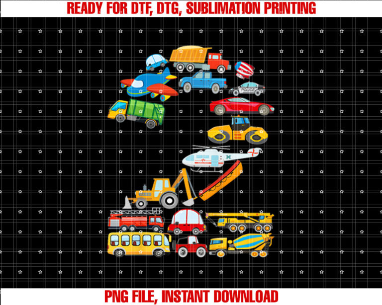Kids 2nd Birthday for Boys Cars Vehicles Fire Truck Airplane T-shirt