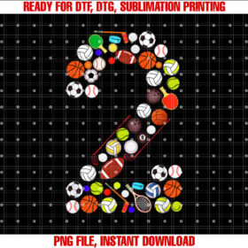 Kids 2nd Birthday Sports Big Number Two 2 Year Old Boy T-shirt, Sublimation Design, Digital Download