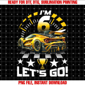 Kids 6 Year Old Race Car 6th Birthday Party Gold Racing Racecar Shirt design, Digital Download