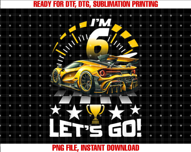 Kids 6 Year Old Race Car 6th Birthday Party Gold Racing Racecar Shirt design, Digital Download