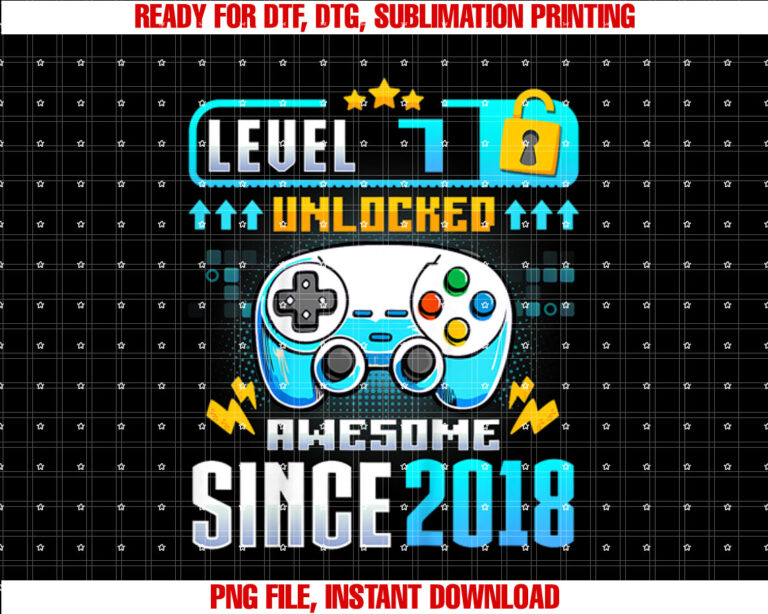 Kids 7 Year Old Gifts 2018 Level 7 Unlocked 7th Birthday Boys Shirt design, Digital Download