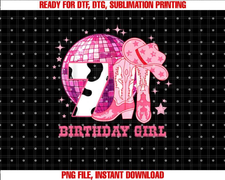 Kids 7th Birthday Girl Party Rodeo Western Cowgirl Birthday Shirt design, Digital Download