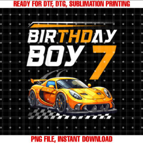 Kids Birthday Boy 7 Years Race Car 7th Birthday Racing Car T-shirt, Sublimation Design, Digital Download