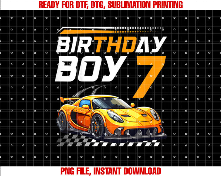 Kids Birthday Boy 7 Years Race Car 7th Birthday Racing Car T-shirt