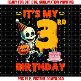 Kids Boo Its My 3rd Birthday Halloween Skeleton 3 Years Old Shirt design, Digital Download