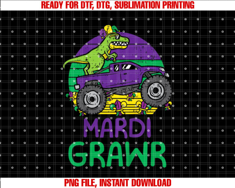 Kids Dino Monster Truck Mardi Grawr Mardi Gras Toddler Boys Kids T-shirt, Sublimation Design, Digital Download