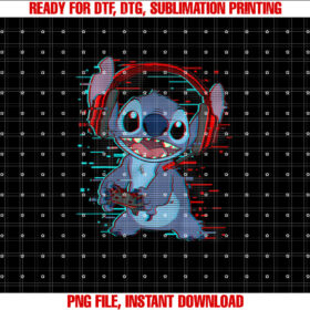 Kids Disney Lilo Stitch Gamer Glitch Videogame Happy Toddler T-shirt, Sublimation Design, Digital Download