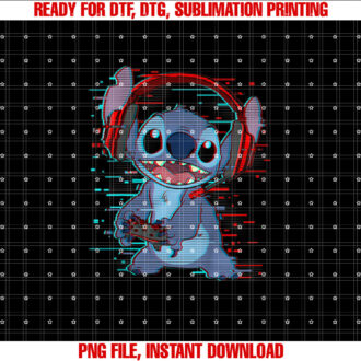 Kids Disney Lilo Stitch Gamer Glitch Videogame Happy Toddler T-shirt, Sublimation Design, Digital Download