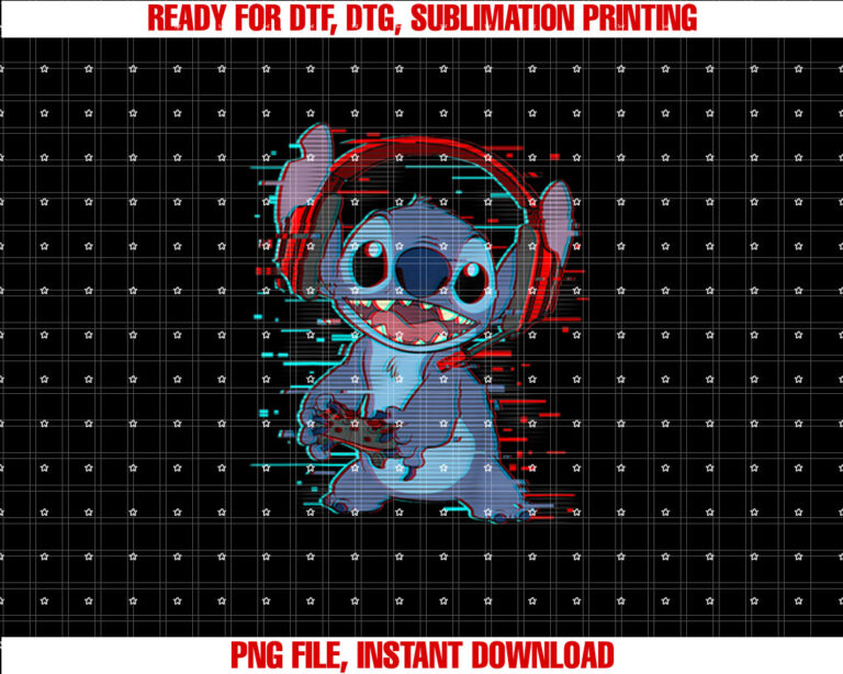 Kids Disney Lilo Stitch Gamer Glitch Videogame Happy Toddler T-shirt, Sublimation Design, Digital Download