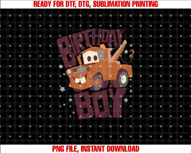 Kids Disney Pixar Cars Birthday Boy Tow Mater Youth T-shirt, Sublimation Design, Digital Download