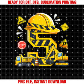 Kids Five 5th Birthday Cool Construction 5yr Boy 5 Years Old Boys Shirt design, Digital Download