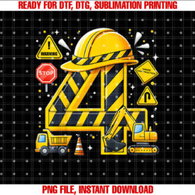 Kids Four 4th Birthday Cool Construction 4yr Boy 4 Years Old Boys T-shirt, Sublimation Design, Digital Download