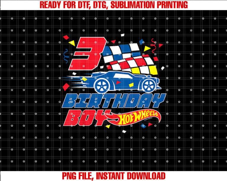 Kids Hot Wheels Boy 3rd Birthday T-shirt, Sublimation Design, Digital Download