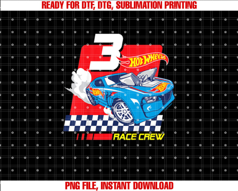 Kids Hot Wheels Race Crew 3 Years Old T-shirt, Sublimation Design, Digital Download