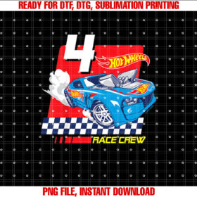 Kids Hot Wheels Race Crew 4 Years Old T-shirt, Sublimation Design, Digital Download