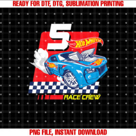 Kids Hot Wheels Race Crew 5 Years Old T-shirt, Sublimation Design, Digital Download