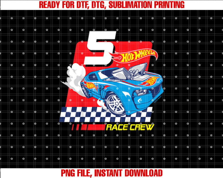 Kids Hot Wheels Race Crew 5 Years Old T-shirt, Sublimation Design, Digital Download