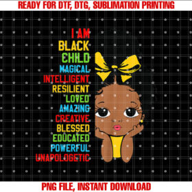 Kids I Am Black Child History Month African American Toddler Girl Shirt design, Digital Download