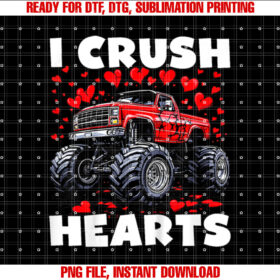 Kids I Crush Hearts Monster Truck Toddler Boys Valentines Day Shirt design, Digital Download
