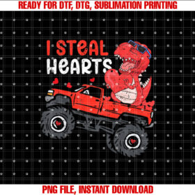 Kids I Steal Hearts Trex Dino Monster Truck Valentine Day Boys Shirt design, Digital Download