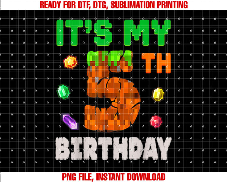Kids Its My 5th Birthday 5 Five Birthday Boys Pixel Game Shirt design, Digital Download