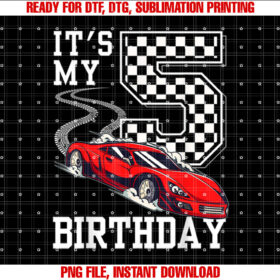 Kids Its My 5th Birthday Boys 5 Five Racing Car Flag Race T-shirt, Sublimation Design, Digital Download