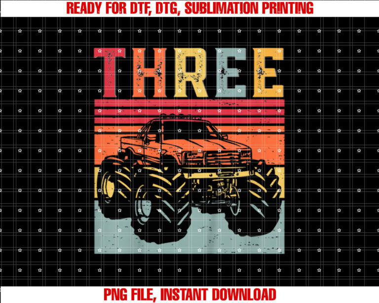 Kids Kids 3rd Birthday Retro Monster Truck 3 Years Boys Girl Kids T-shirt, Sublimation Design, Digital Download