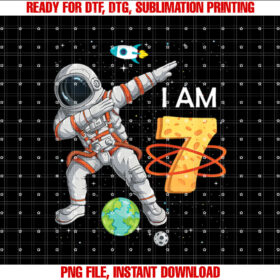 Kids Kids 7 Years Old Birthday Boy Astronaut Space 7th Bday T-shirt, Sublimation Design, Digital Download