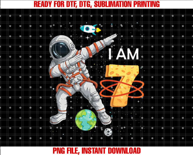 Kids Kids 7 Years Old Birthday Boy Astronaut Space 7th Bday T-shirt, Sublimation Design, Digital Download