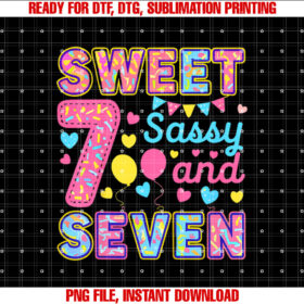 Kids Kids Sweet Sassy And Seven Birthday Girl Donut Shirt design, Digital Download