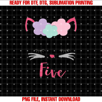 Kids Kitty 5th Birthday Girl Cat Gift Birthday Outfit T-shirt, Sublimation Design, Digital Download