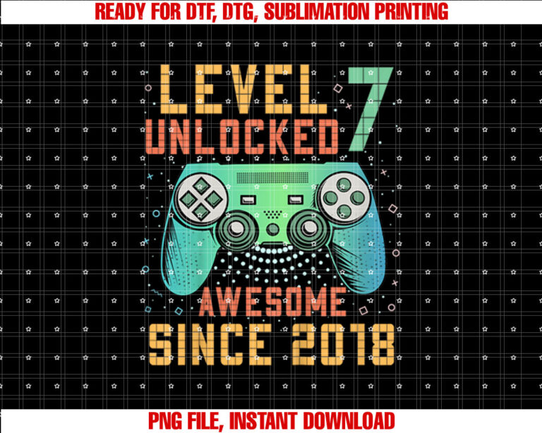 Kids Level 7 Unlocked 7th Birthday 7 Year Old Boy Gifts Gaming T-shirt, Sublimation Design, Digital Download