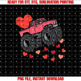 Kids Monster Truck Hearts Cool Valentines Day Toddler Boys Kids Shirt design, Digital Download