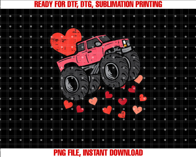 Kids Monster Truck Hearts Cool Valentines Day Toddler Boys Kids Shirt design, Digital Download