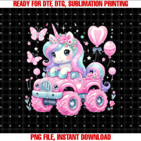 Kids Monster Truck Unicorn Birthday Monster Truck Girl Shirt design, Digital Download