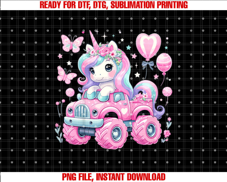 Kids Monster Truck Unicorn Birthday Monster Truck Girl Shirt design, Digital Download
