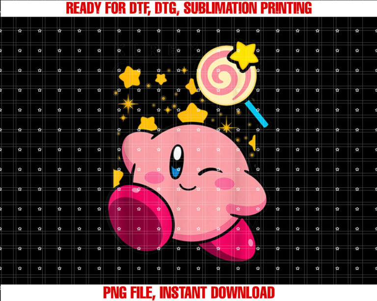 Kirby Lollipop Stars Big Cute Nintendo T-shirt, Sublimation Design, Digital Download
