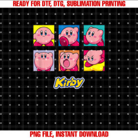Kirby Multiple Expressions Vintage Panel Collage T-shirt, Sublimation Design, Digital Download