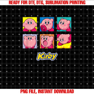 Kirby Multiple Expressions Vintage Panel Collage T-shirt, Sublimation Design, Digital Download